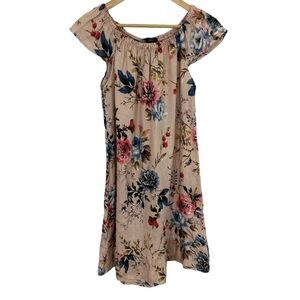 Lungo L’Arno 100% Linen Floral Dress Womens XL Pink Knee Length Ruffle EUC